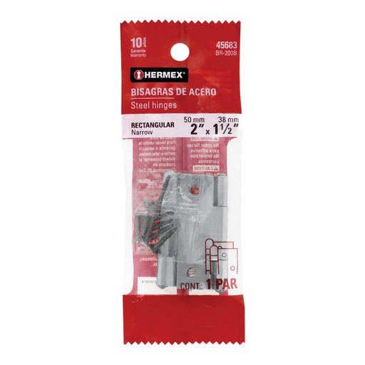 [45683] Bolsa con 2 bisagras rectangulares 2', acero pulido BR-200B