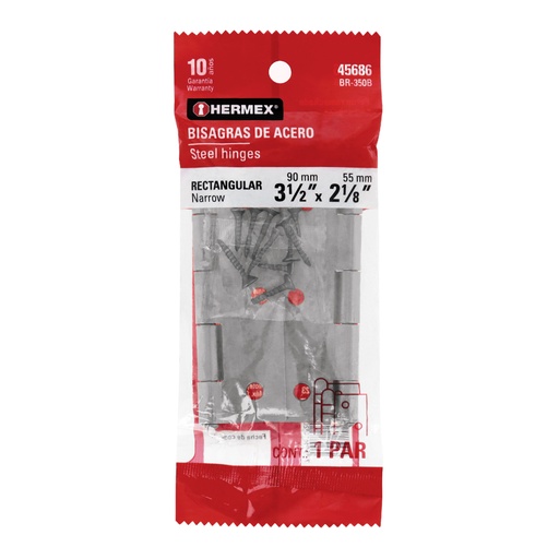 [45686] Bolsa con 2 bisagras rectangulares 3-1/2', acero pulido BR-350B