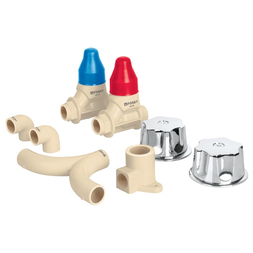 [46033] Kit de instalación p/regadera CPVC 1/2' con manerales, FOSET CPVC-KIT