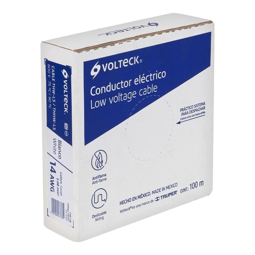 [46057] Rollo de 100 m de cable THHW-LS 14 AWG blanco, VOLTECK CAB-14B