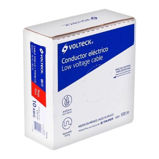 [46059] Rollo de 100 m de cable THHW-LS 10 AWG rojo, Volteck CAB-10R