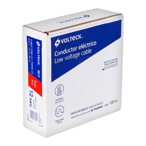 [46060] Rollo de 100 m de cable THHW-LS 12 AWG rojo, Volteck CAB-12R