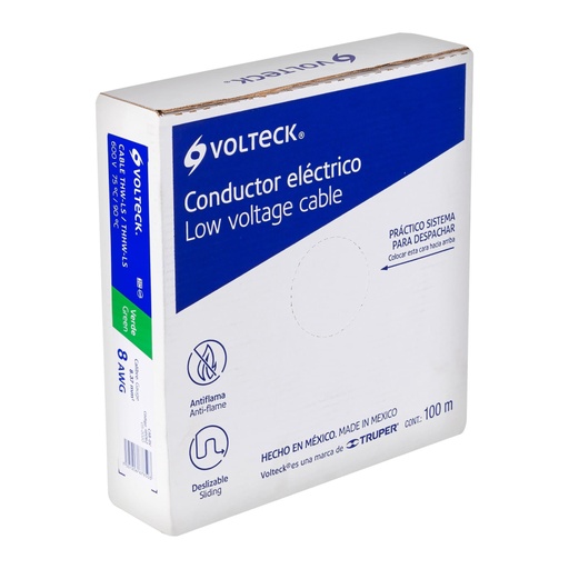 [46062] Rollo de 100 m de cable THHW-LS 8 AWG verde, VOLTECK CAB-8V