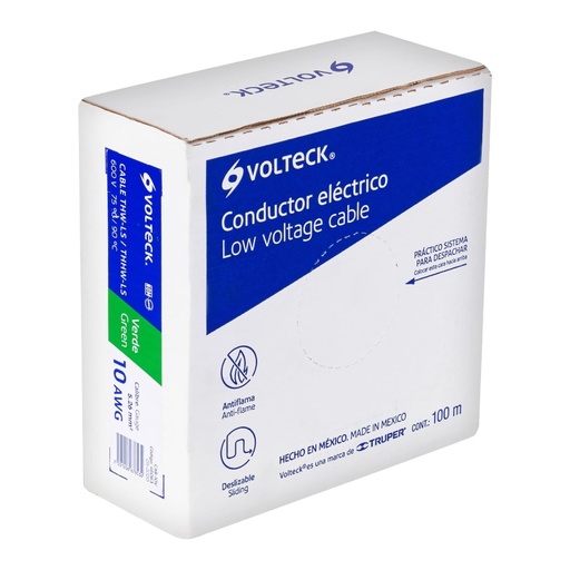 [46063] Rollo de 100 m de cable THHW-LS 10 AWG verde, VOLTECK CAB-10V