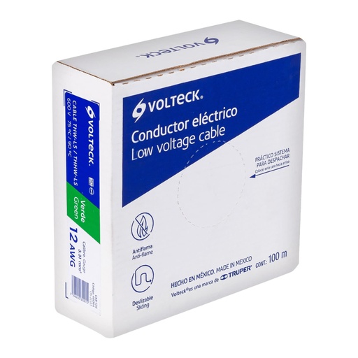 [46064] Rollo de 100 m de cable THHW-LS 12 AWG verde, Volteck CAB-12V