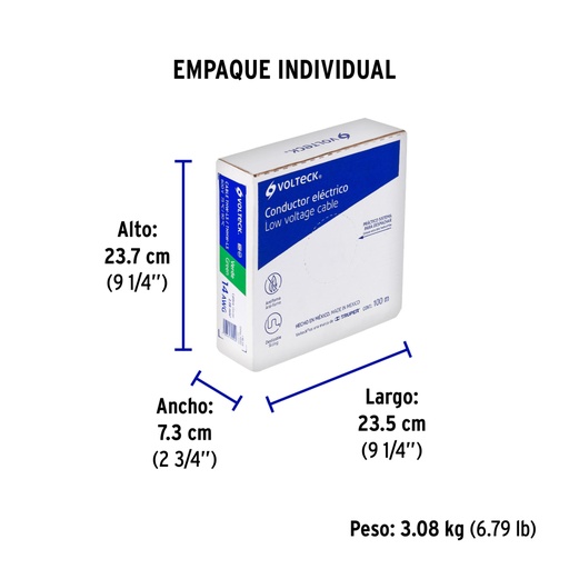 [46065] Rollo de 100 m de cable THHW-LS 14 AWG verde, Volteck CAB-14V