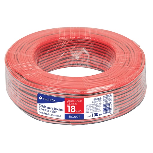 [46268] Rollo de 100 m de cable polarizado bicolor p/bocina 18 AWG CABO-18B