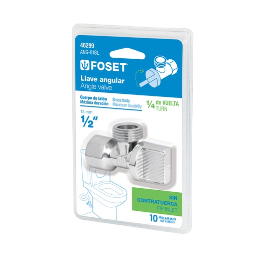 [46299] Llave angular 1/2', 1/4 de vuelta, roscable, blíster, FOSET ANG-01BL