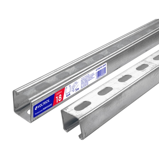 [47758] Perfil monocanal perforado de 3 m, 4 x 4 cm cal. 18, VOLTECK PU-184P