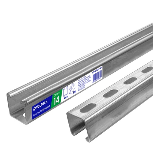 [47766] Perfil monocanal perforado de 3 m, 4 x 4 cm cal. 14, VOLTECK PU-144P