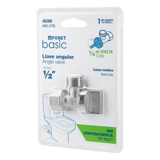 [48286] Llave angular 1/2', 1/4 de vuelta, roscable, blíster, BASIC ANG-07BL