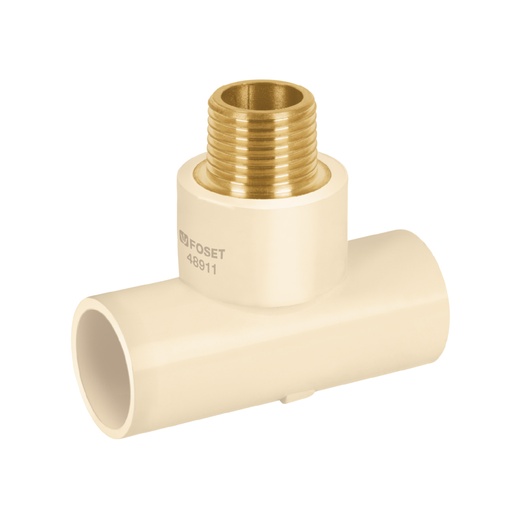 [48911] Tee de CPVC 1/2' rosca central macho inserto latón, FOSET CPVC-711