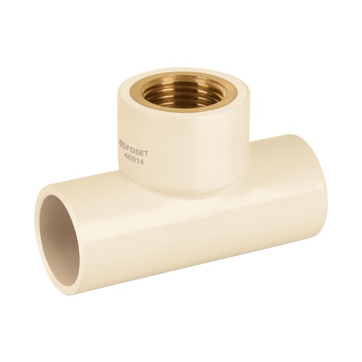 [48914] Tee de CPVC 1/2' rosca central hembra inserto latón, FOSET CPVC-701