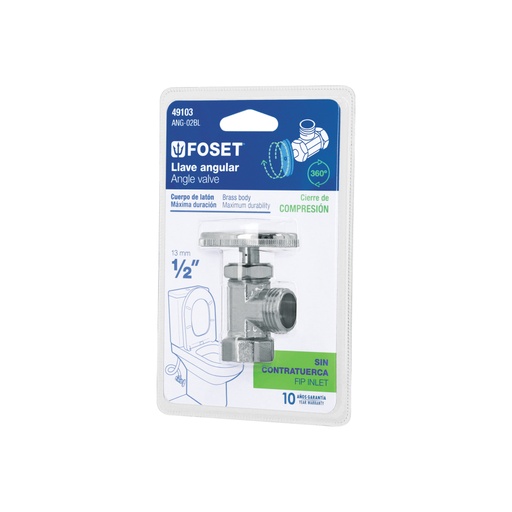 [49103] Llave angular 1/2', multivuelta, roscable, blíster, FOSET ANG-02BL