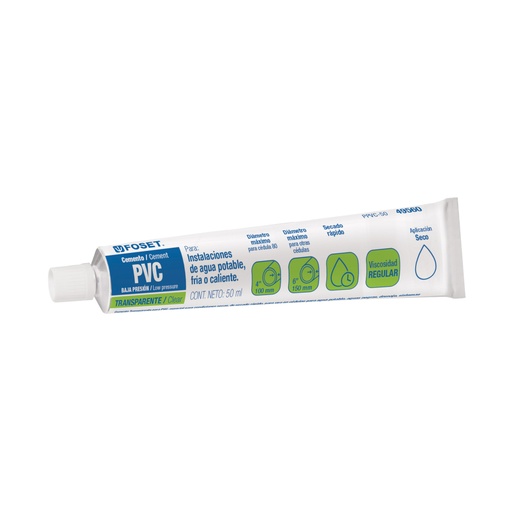 [49560] Cemento p/PVC, transparente, baja presión, tubo 50ml, FOSET PPVC-50