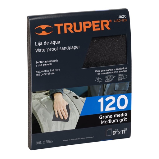 [11620] Lija de agua grano 120 de carburo de silicio, TRUPER LIAG-120