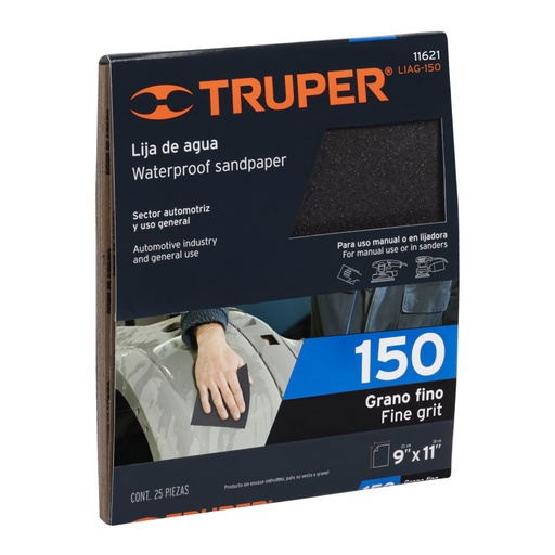 [11621] Lija de agua grano 150 de carburo de silicio, Truper LIAG-150