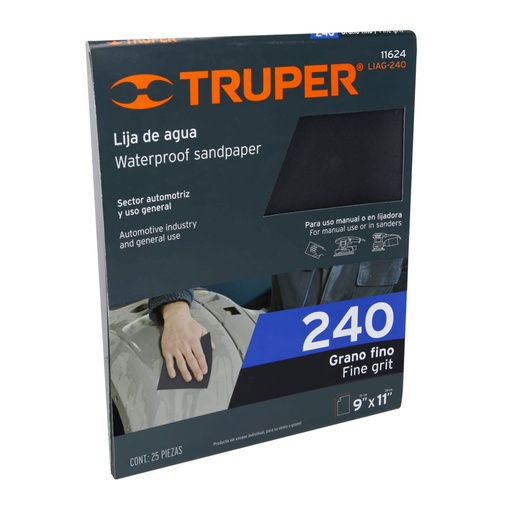 [11624] Lija de agua grano 240 de carburo de silicio, TRUPER LIAG-240