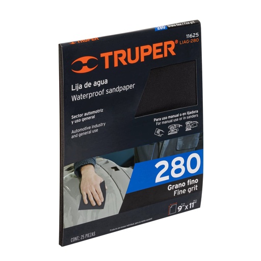 [11625] Lija de agua grano 280 de carburo de silicio, TRUPER LIAG-280