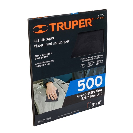 [11629] Lija de agua grano 500 de carburo de silicio, Truper LIAG-500
