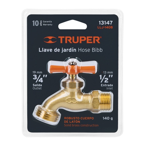 [13147] Llave p/manguera, de latón 140g, 1/2', blíster, TRUPER LLJ-140B