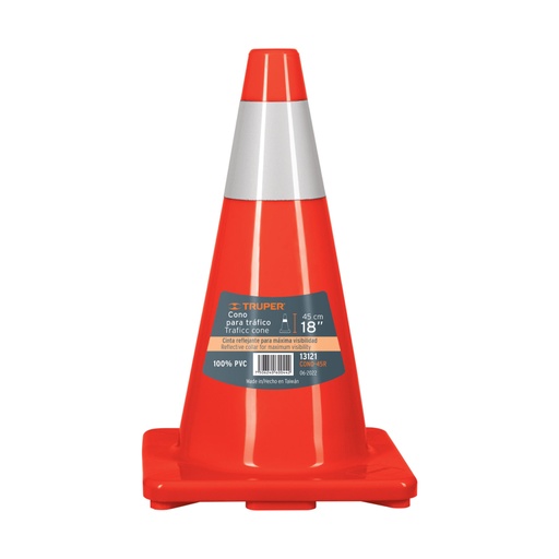[13121] Cono de precaución de 45 cm de PVC con reflejante, Truper CONO-45R
