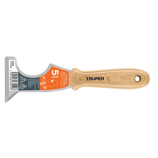 [14458] Espátula 2-1/2' de 5 usos con mango de madera, TRUPER ET-2-1/2R5