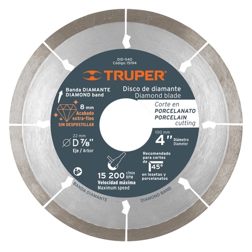 [15194] Disco de diamante de 4' x 1.3 mm, corte de porcelanato DID-540