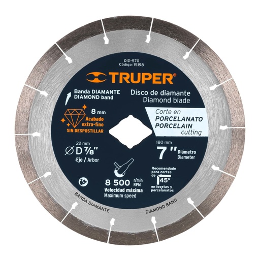 [15198] Disco de diamante de 7' x 1.6 mm, corte de porcelanato DID-570