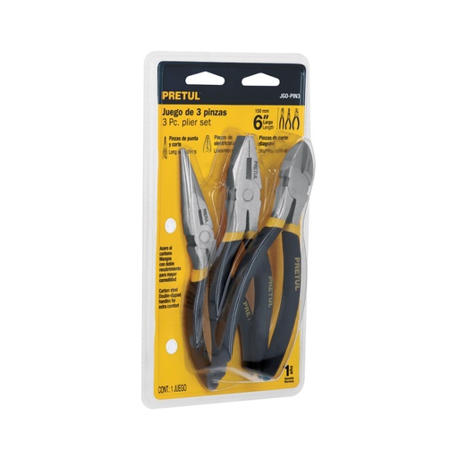 [22975] Juego de 3 pinzas de 6', mangos de PVC, Pretul JGO-PIN3