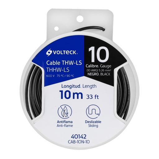 [40142] Carrete con 10 m de cable THHW-LS 10 AWG negro, Volteck CAB-10N-10