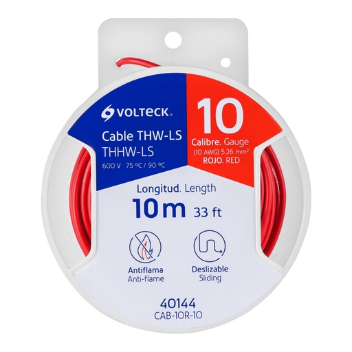 [40144] Carrete con 10 m de cable THHW-LS 10 AWG rojo, VOLTECK CAB-10R-10