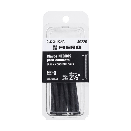 [40220] Blíster con 15 clavos negros para concreto 2-1/2', FIERO CLC-2-1/2NA