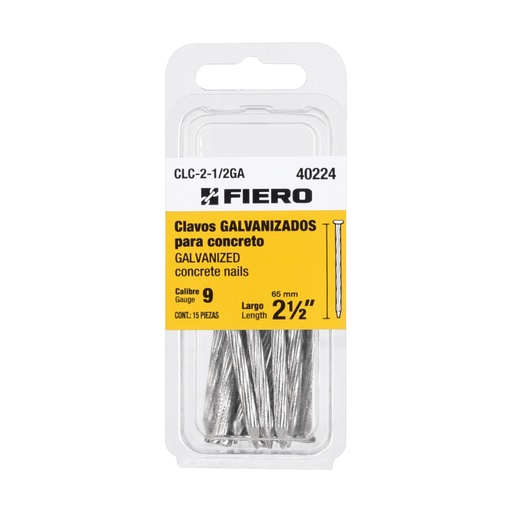 [40224] Blíster con 15 clavos galvanizados p/concreto 2-1/2', FIERO CLC-2-1/2GA