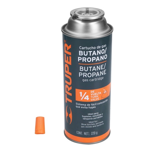 [11920] Lata de gas de 220g con válvula de 1/4 de vuelta, TRUPER GAS-220X