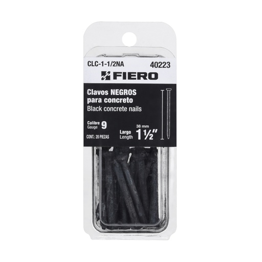 [40223] Blíster con 20 clavos negros para concreto 1-1/2', FIERO CLC-1-1/2NA