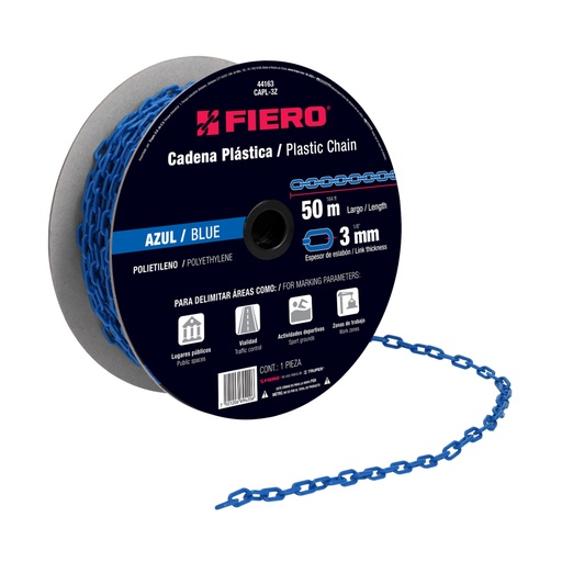 [44163] Metro de cadena de 3 mm de plástico azul, carrete de 50 m CAPL-3Z