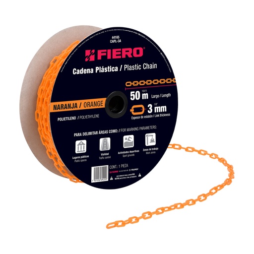 [44165] Metro de cadena de 3 mm de plástico naranja, carrete de 50 m CAPL-3A