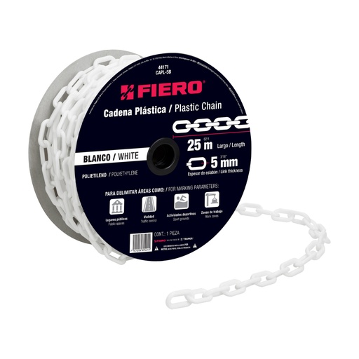 [44171] Metro de cadena de 5 mm de plástico blanca, carrete de 25 m CAPL-5B