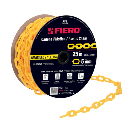 [44172] Metro de cadena de 5 mm de plástico amarilla, carrete de 25m CAPL-5M