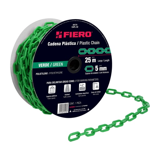[44174] Metro de cadena de 5 mm de plástico verde, carrete de 25 m CAPL-5V
