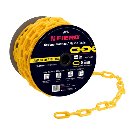 [44182] Metro de cadena de 8 mm de plástico amarilla, carrete de 25m CAPL-8M