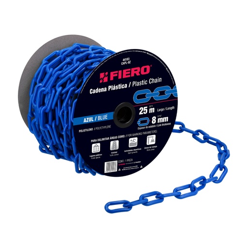 [44183] Metro de cadena de 8 mm de plástico azul, carrete de 25 m CAPL-8Z