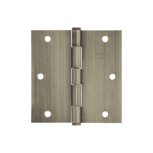 [25104] Bisagra cuadrada 3-1/2', latón antiguo, cabeza plana, BASIC BC-352PP