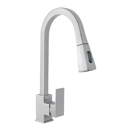 [44222] Monomando nariz retráctil para fregadero,satín, FOSET KUBO KUF-82N