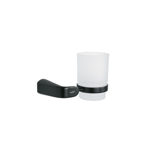 [44287] Portavaso cepillero con vaso de vidrio, negro, FOSET RIVIERA RIA-71M