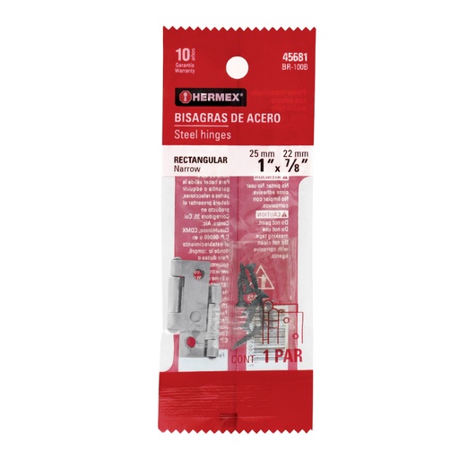 [45681] Bolsa con 2 bisagras rectangulares 1', acero pulido BR-100B