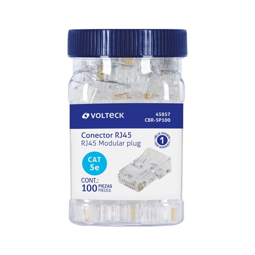 [45857] Plug RJ45 CAT5E, Bote con 100 piezas, VOLTECK CBR-5P100