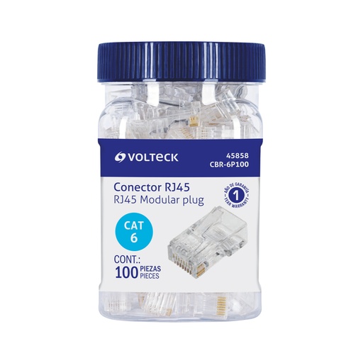 [45858] Plug RJ45 CAT6, Bote con 100 piezas, VOLTECK CBR-6P100