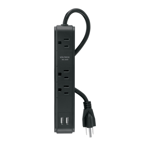 [49534] Multicontacto 3 entradas 2 ptos USB sup de picos 300 J negro MUL-340UN